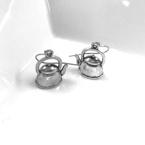 Miniature Kettle Teapot Coffee Pot Coffee Maker Gift Charm Earrings - Picture 2 of 3